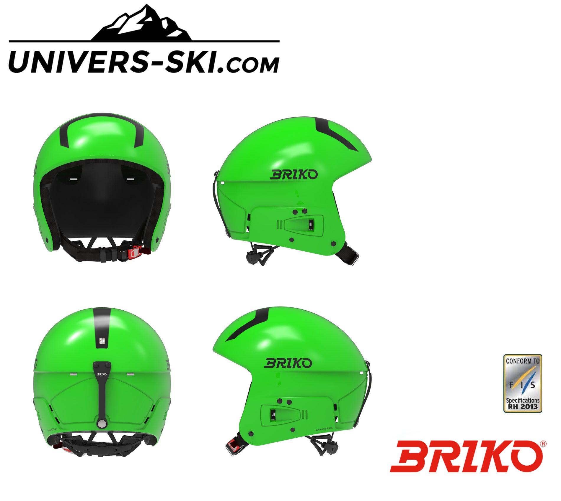 Casque de ski Junior BRIKO Vulcano FIS 6.8 Junior Shiny Neon Green Black 2026